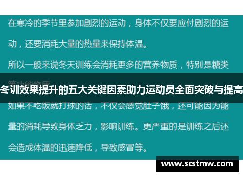 冬训效果提升的五大关键因素助力运动员全面突破与提高
